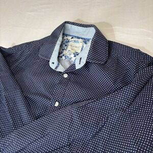 Construct Shirt Men 16, 34/35 Blue Slim Fit 4 Way Stretch Flip Cuff Non Iron Dot